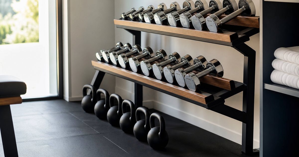 How do you organize weights and accessories so a luxury home gym still looks uncluttered?